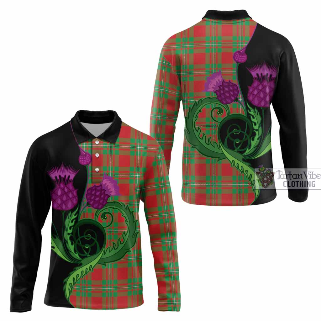 Callander Tartan Long Sleeve Polo Shirt Traditional Scottish Thistle