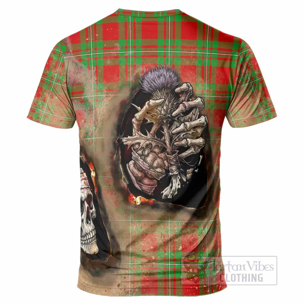 Callander Tartan T-Shirt Halloween Skeleton With Thistle Burning Effect