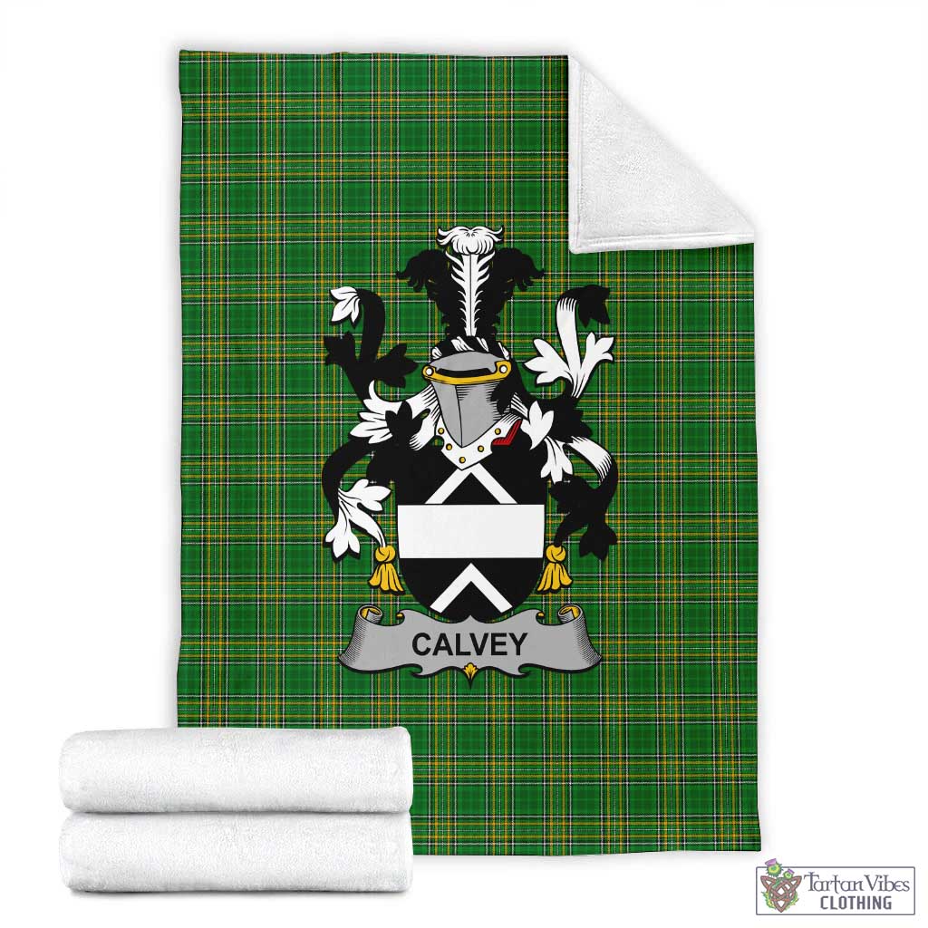 Tartan Vibes Clothing Calvey Irish Clan Tartan Blanket with Coat of Arms