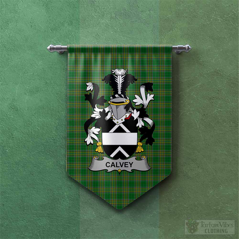 Tartan Vibes Clothing Calvey Irish Clan Tartan Gonfalon, Tartan Banner with Coat of Arms