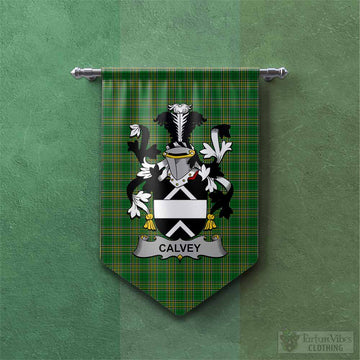 Calvey Irish Clan Tartan Gonfalon, Tartan Banner with Coat of Arms