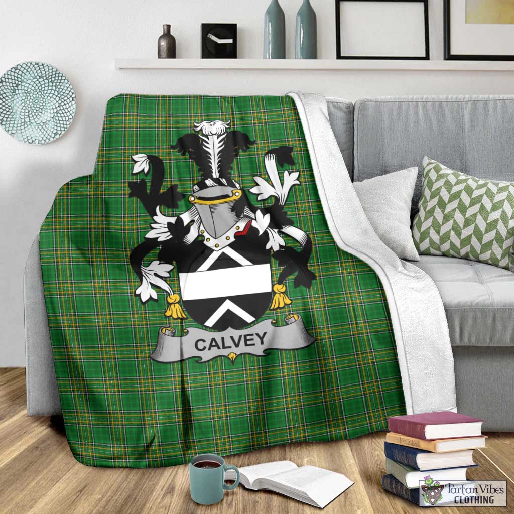 Tartan Vibes Clothing Calvey Irish Clan Tartan Blanket with Coat of Arms