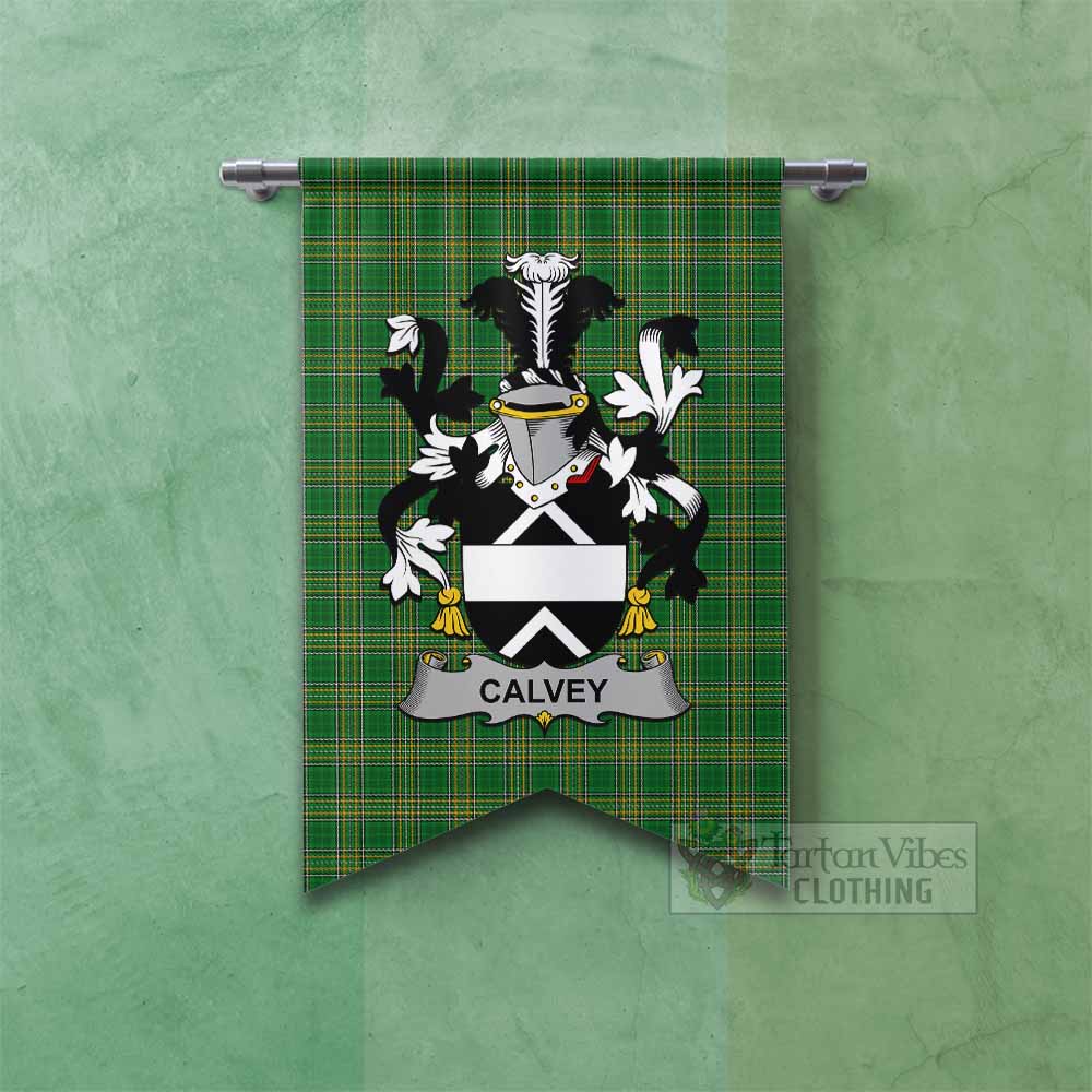 Tartan Vibes Clothing Calvey Irish Clan Tartan Gonfalon, Tartan Banner with Coat of Arms