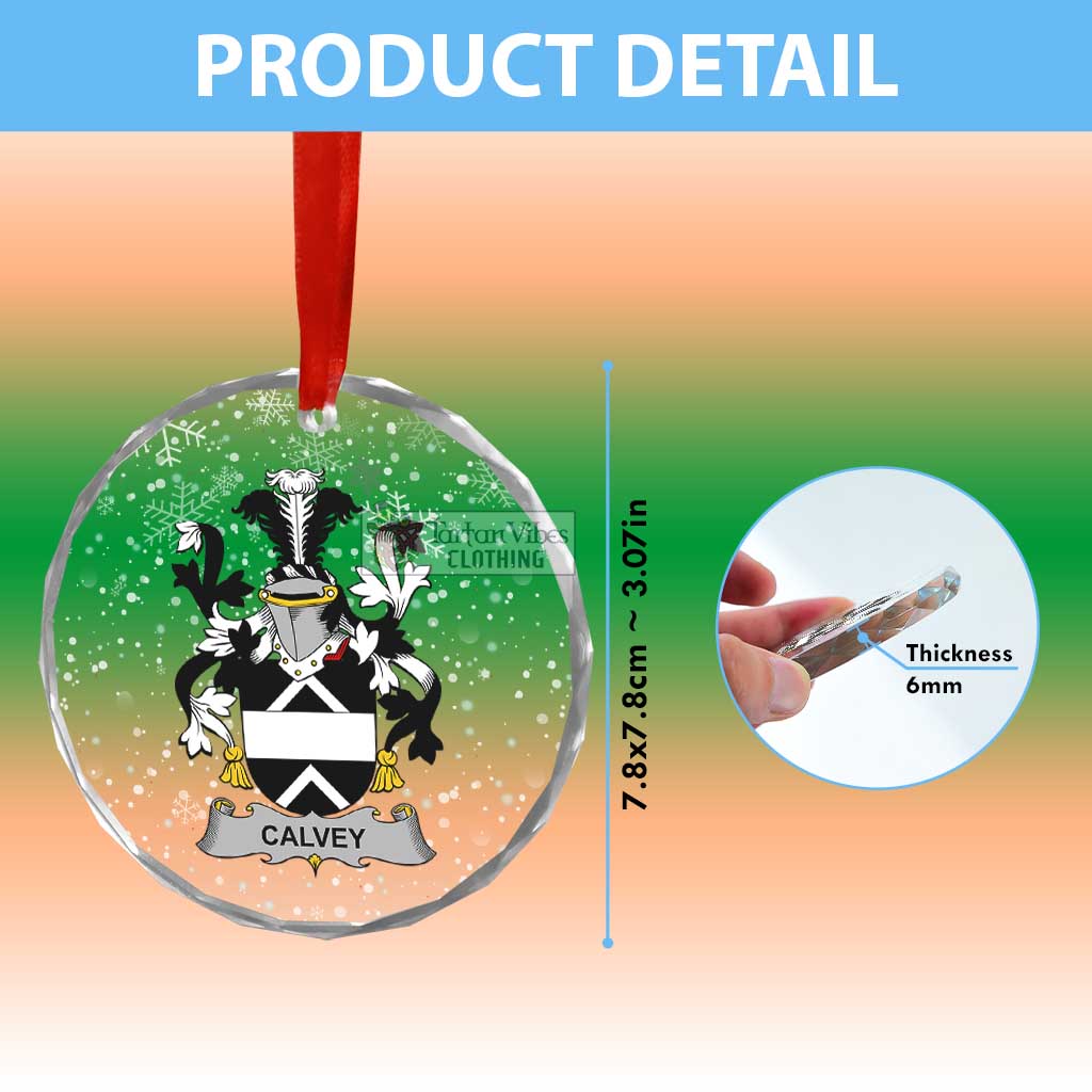 Tartan Vibes Clothing Calvey Irish Clan Christmas Glass Ornament with Coat of Arms