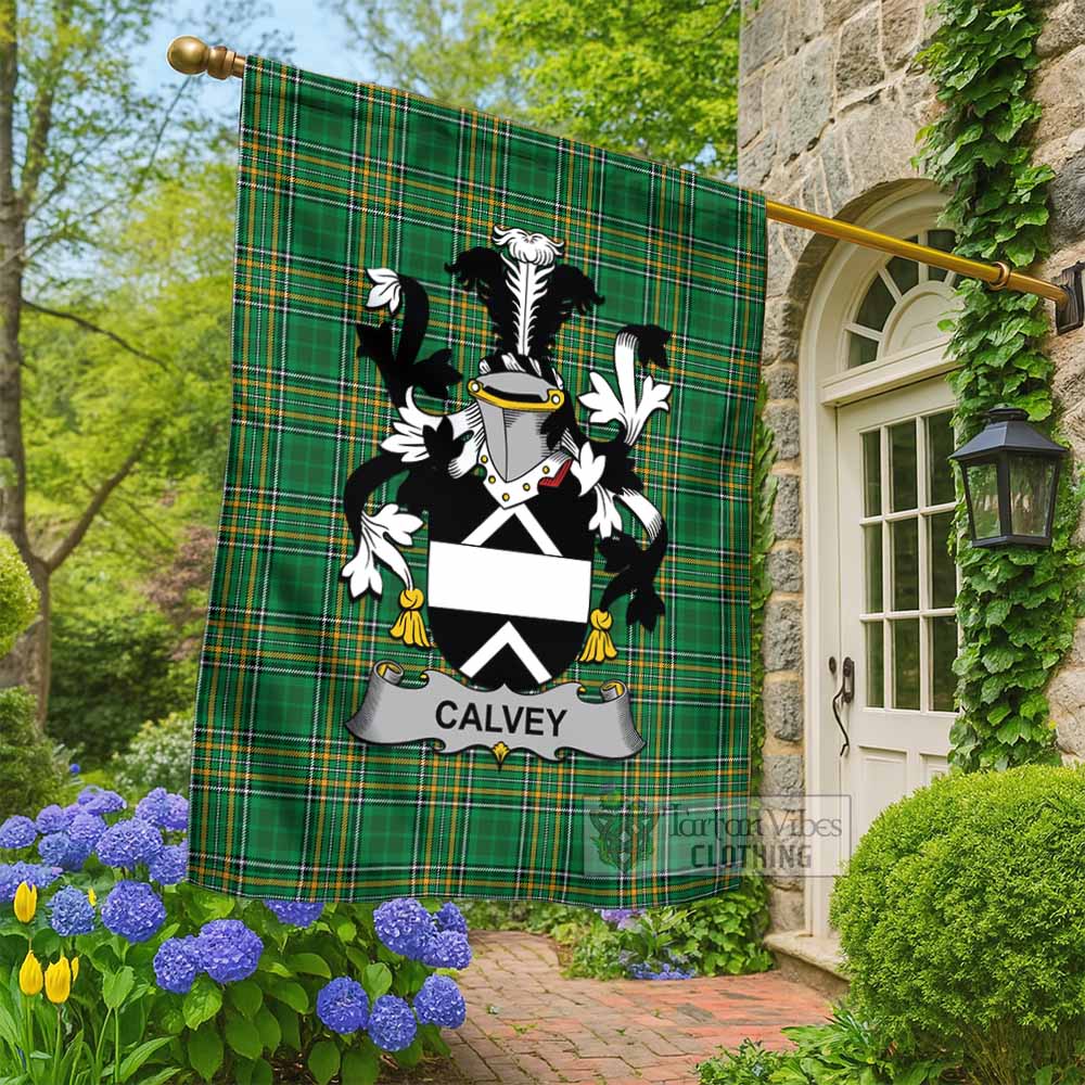 Calvey Irish Clan Tartan Flag with Coat of Arms