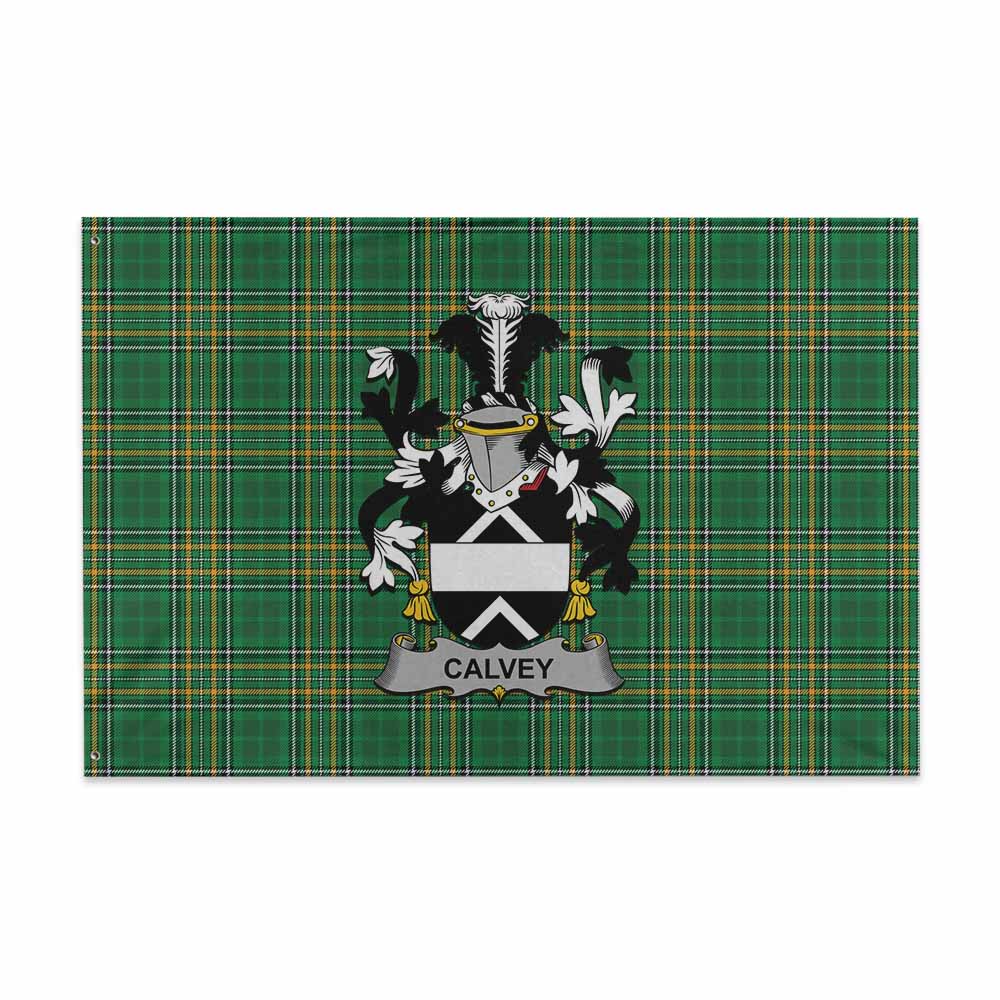 Tartan Vibes Clothing Calvey Irish Clan Tartan House Flag with Coat of Arms