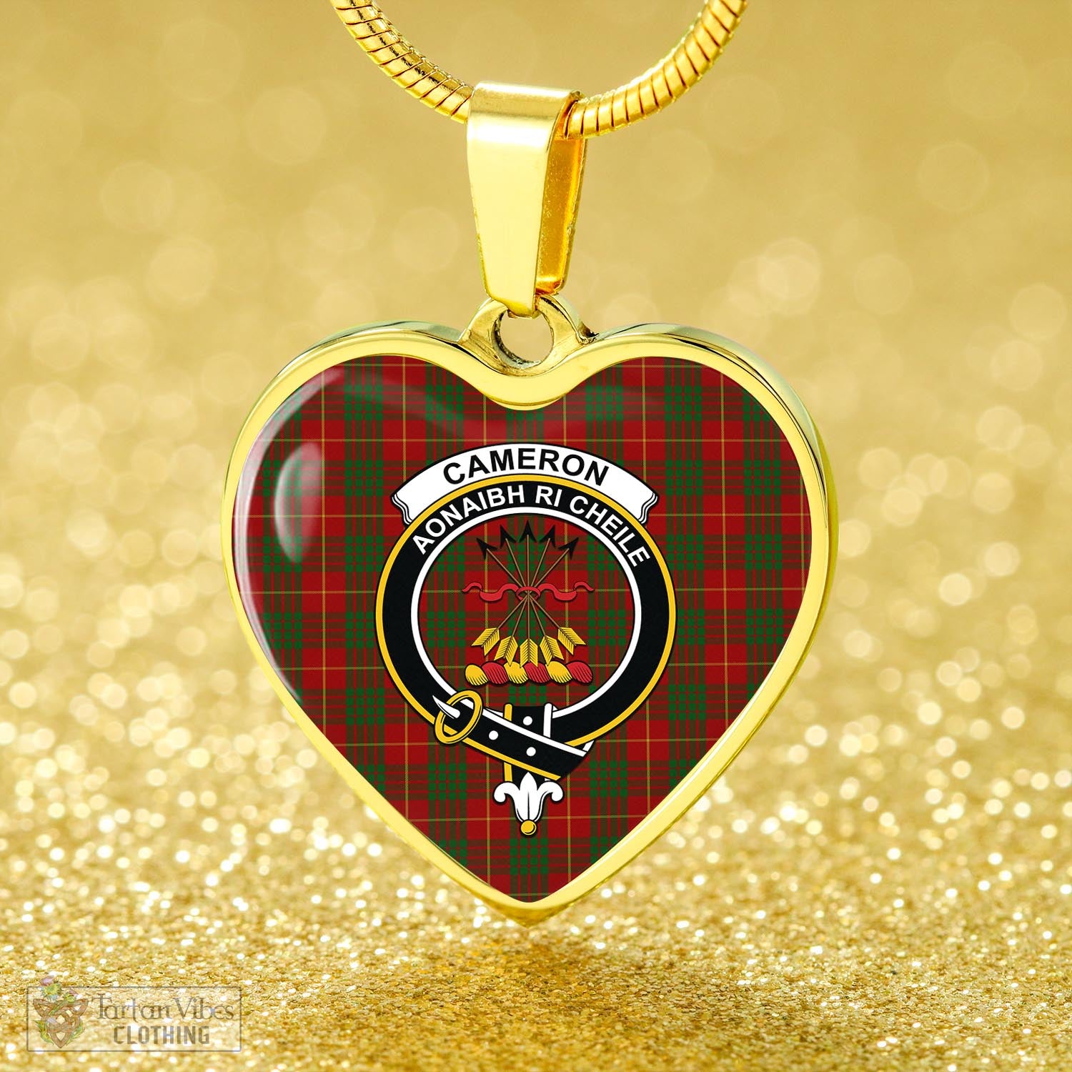 Tartan Vibes Clothing Cameron Tartan Heart Necklace with Family Crest