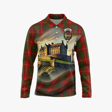 Tartan Vibes Clothing Cameron Tartan Family Crest Long Sleeve Polo Shirt with Scottish Ancient Castle Style
