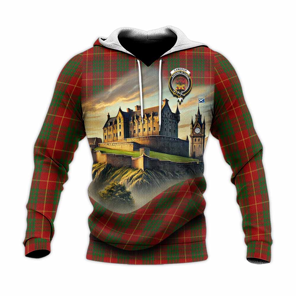 Tartan Vibes Clothing Cameron Tartan Family Crest Knitted Hoodie with Scottish Ancient Castle Style