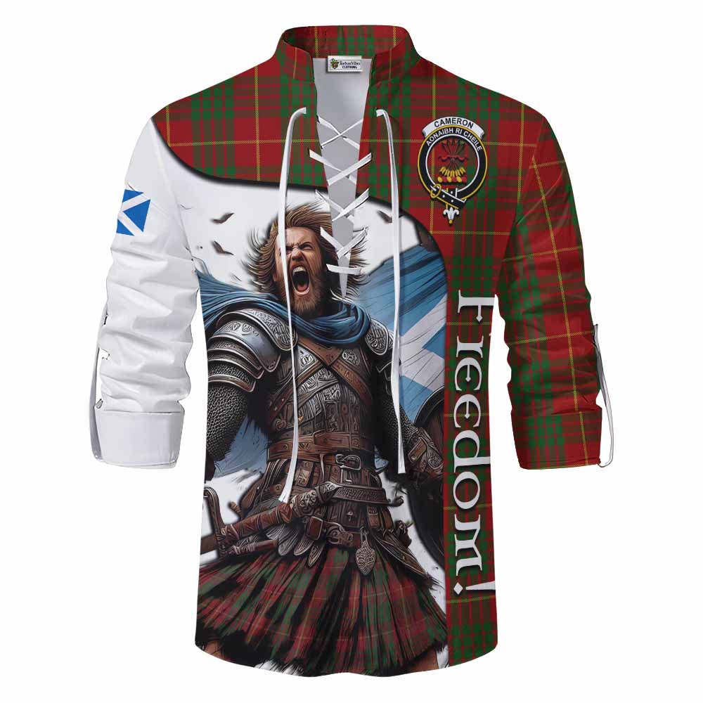 Tartan Vibes Clothing Cameron Crest Tartan Ghillie Kilt Shirt Inspired by the Freedom of Scottish Warrior