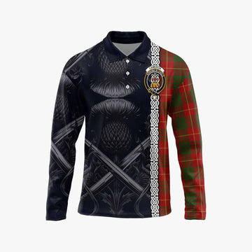 Tartan Vibes Clothing Cameron Tartan Long Sleeve Polo Shirt with Family Crest Cross Sword Thistle Celtic Vibes