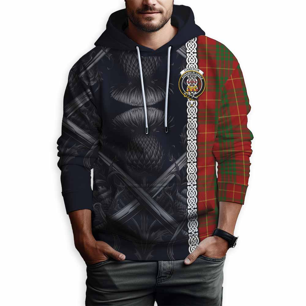 Tartan Vibes Clothing Cameron Tartan Hoodie with Family Crest Cross Sword Thistle Celtic Vibes