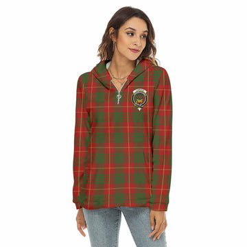 Cameron Tartan Women's Borg Fleece Hoodie with Half Zip with Family Crest