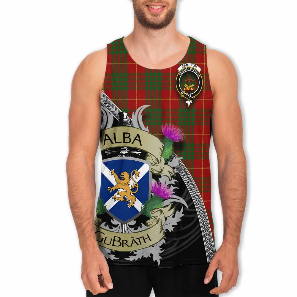 Tartan Vibes Clothing Cameron Tartan Family Crest Men's Tank Top Lion Rampant Royal Thistle Shield Celtic Inspired