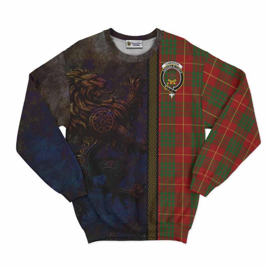 Tartan Vibes Clothing Cameron Tartan Family Crest Sweatshirt Alba Gu Brath Be Brave Lion Ancient Style
