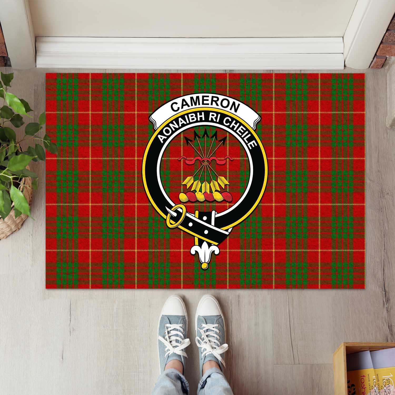 Cameron Tartan Door Mat with Family Crest - Tartanvibesclothing