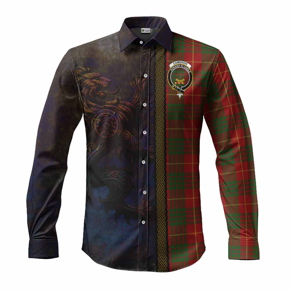 Tartan Vibes Clothing Cameron Tartan Family Crest Long Sleeve Button Shirt Alba Gu Brath Be Brave Lion Ancient Style
