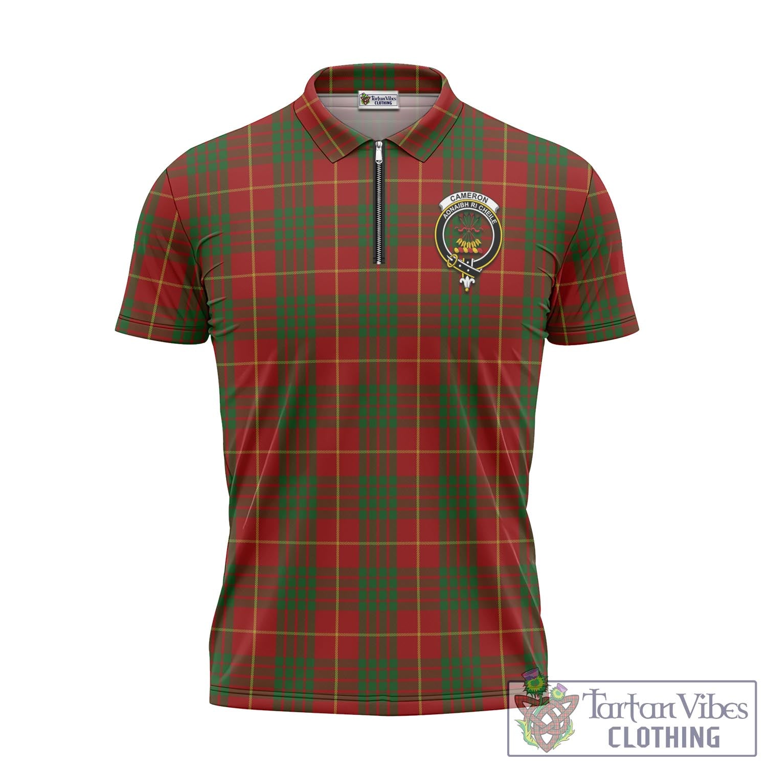 Tartan Vibes Clothing Cameron Tartan Zipper Polo Shirt with Family Crest