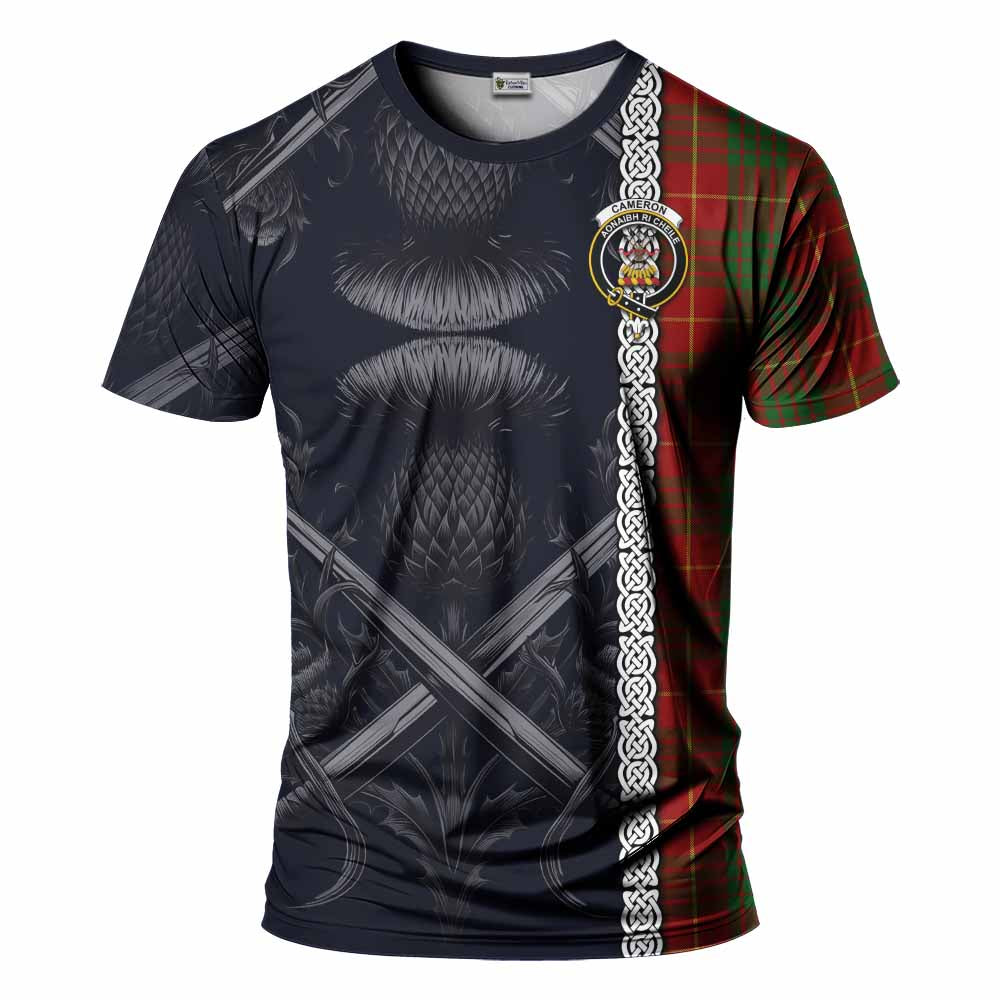 Tartan Vibes Clothing Cameron Tartan T-Shirt with Family Crest Cross Sword Thistle Celtic Vibes