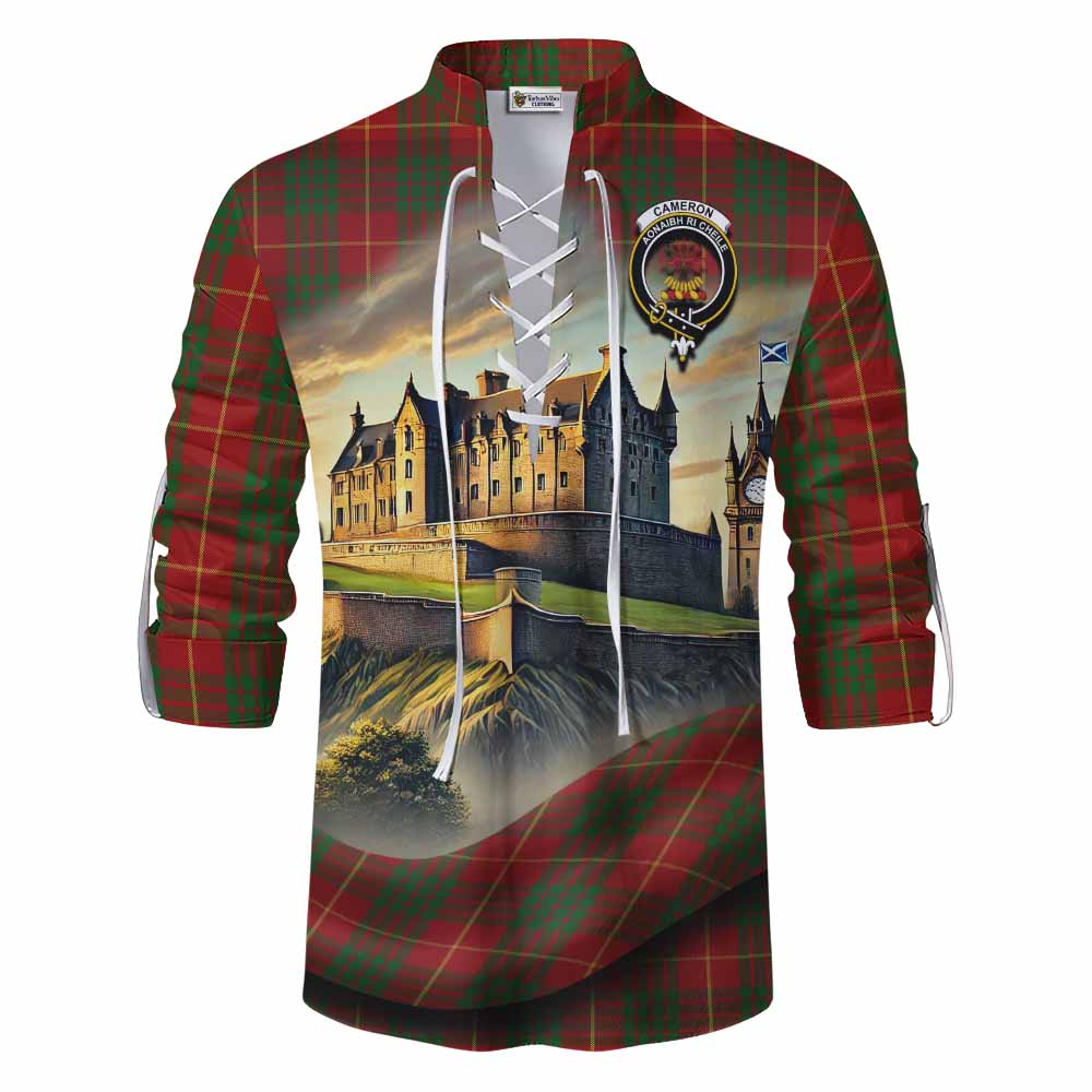 Tartan Vibes Clothing Cameron Tartan Family Crest Ghillie Kilt Shirt with Scottish Ancient Castle Style