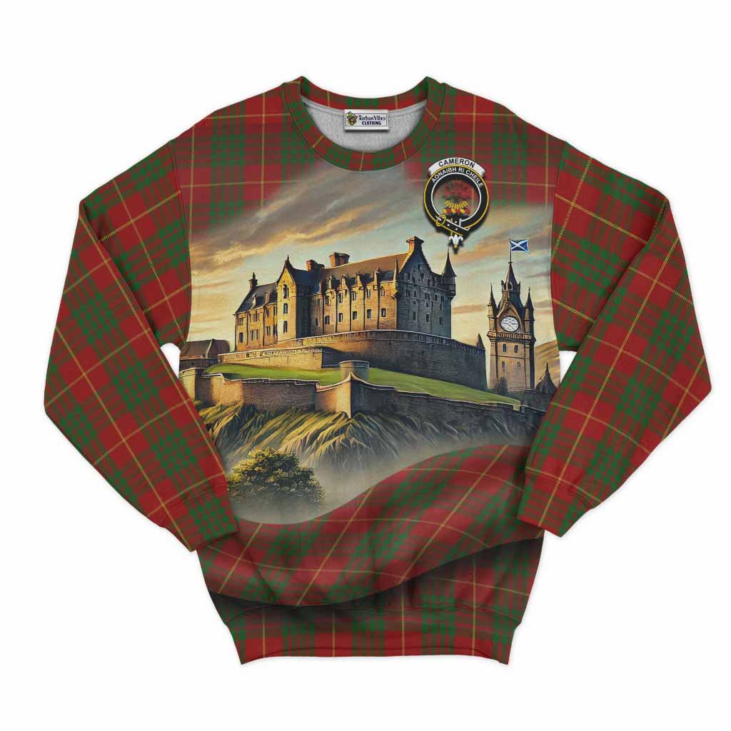 Tartan Vibes Clothing Cameron Tartan Family Crest Sweatshirt with Scottish Ancient Castle Style