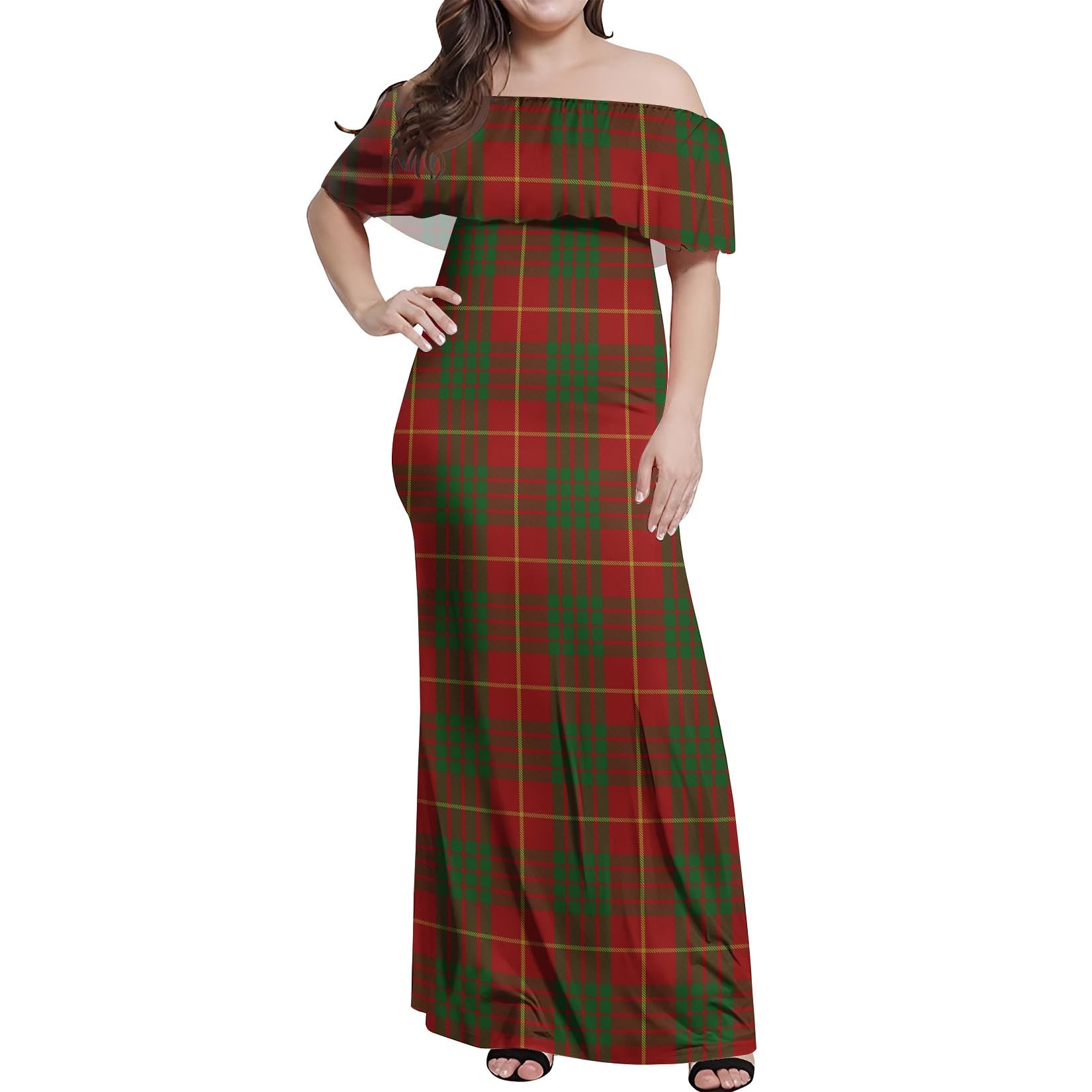 Cameron Tartan Off Shoulder Long Dress Women's Dress - Tartanvibesclothing