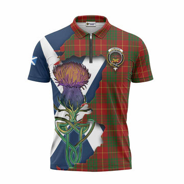 Cameron Tartan Family Crest Zipper Polo Shirt Scottish Thistle Celtic Inspired
