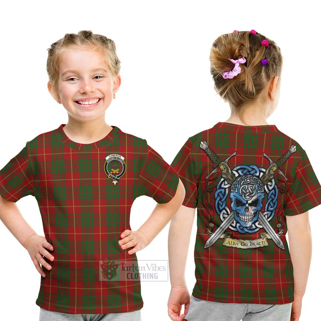 Tartan Vibes Clothing Cameron Tartan Kid T-Shirt with Family Crest Celtic Skull Style