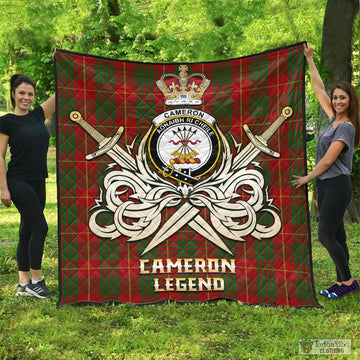 Cameron Tartan Quilt with Clan Crest and the Golden Sword of Courageous Legacy