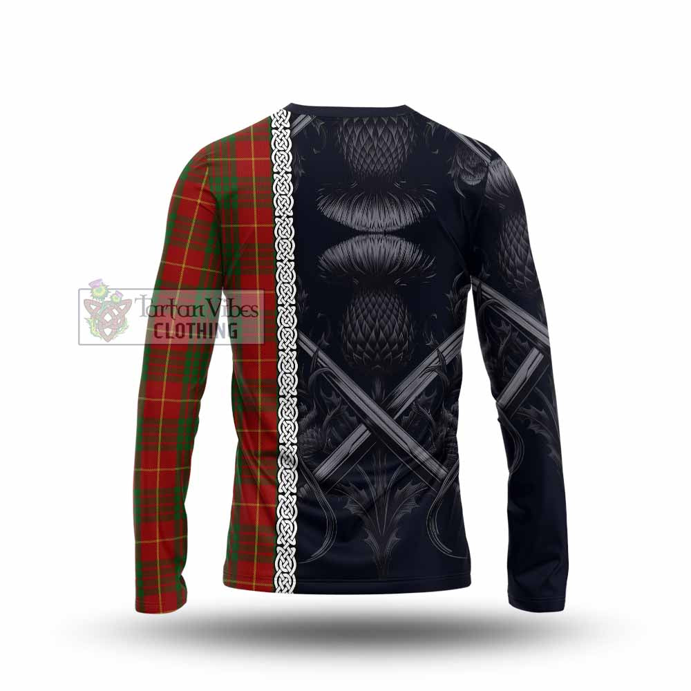 Tartan Vibes Clothing Cameron Tartan Long Sleeve T-Shirt with Family Crest Cross Sword Thistle Celtic Vibes
