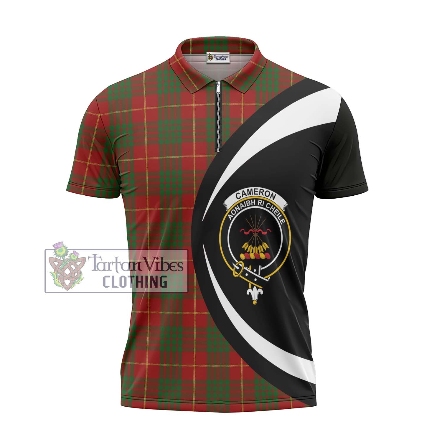 Tartan Vibes Clothing Cameron Tartan Zipper Polo Shirt with Family Crest Circle Style