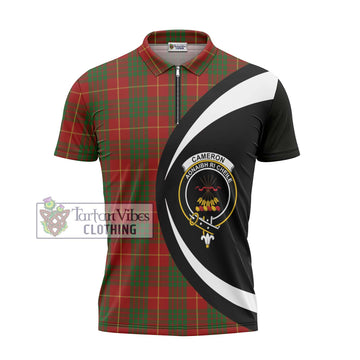 Tartan Vibes Clothing Cameron Tartan Zipper Polo Shirt with Family Crest Circle Style