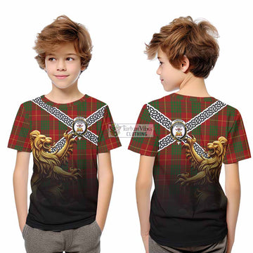 Cameron Crest Tartan Kid T-Shirt with Golden Lion Emblem Celtic Style