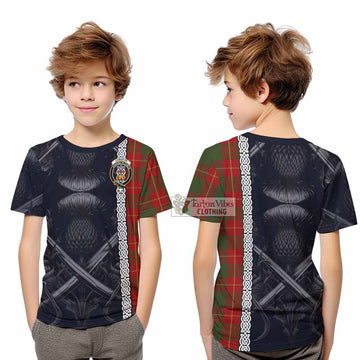 Tartan Vibes Clothing Cameron Tartan Kid T-Shirt with Family Crest Cross Sword Thistle Celtic Vibes