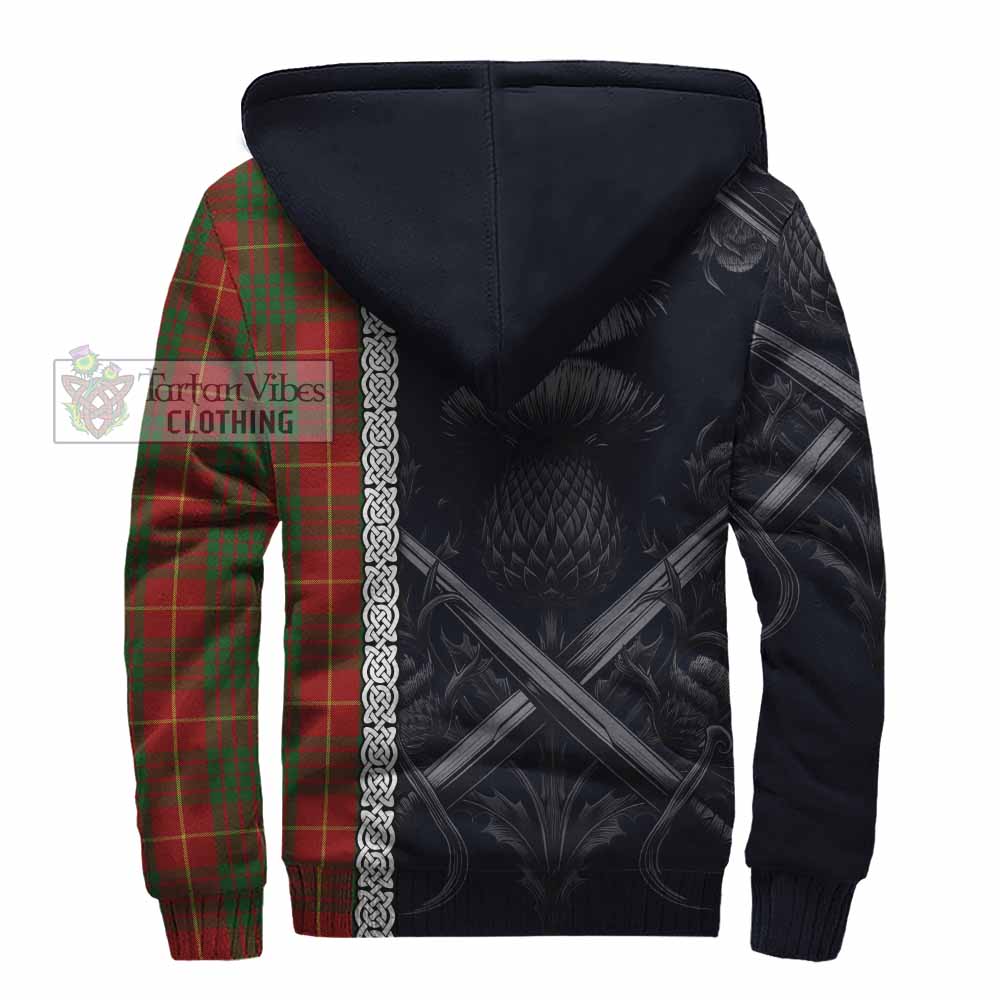 Tartan Vibes Clothing Cameron Tartan Sherpa Hoodie with Family Crest Cross Sword Thistle Celtic Vibes