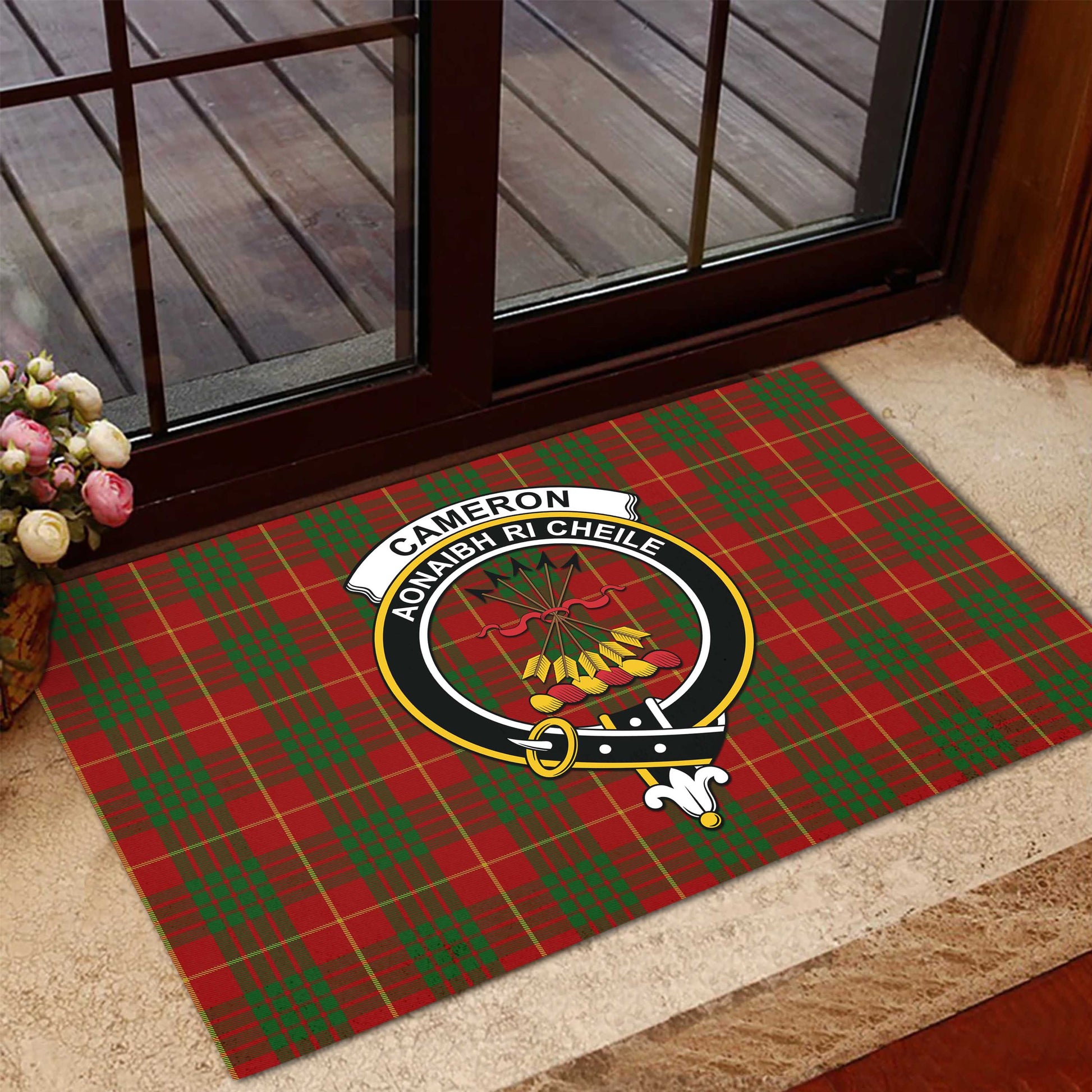 Cameron Tartan Door Mat with Family Crest - Tartanvibesclothing