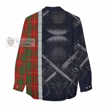 Cameron Tartan Women's Casual Shirt with Family Crest Cross Sword Thistle Celtic Vibes