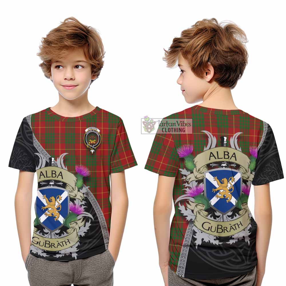 Tartan Vibes Clothing Cameron Tartan Family Crest Kid T-Shirt Lion Rampant Royal Thistle Shield Celtic Inspired