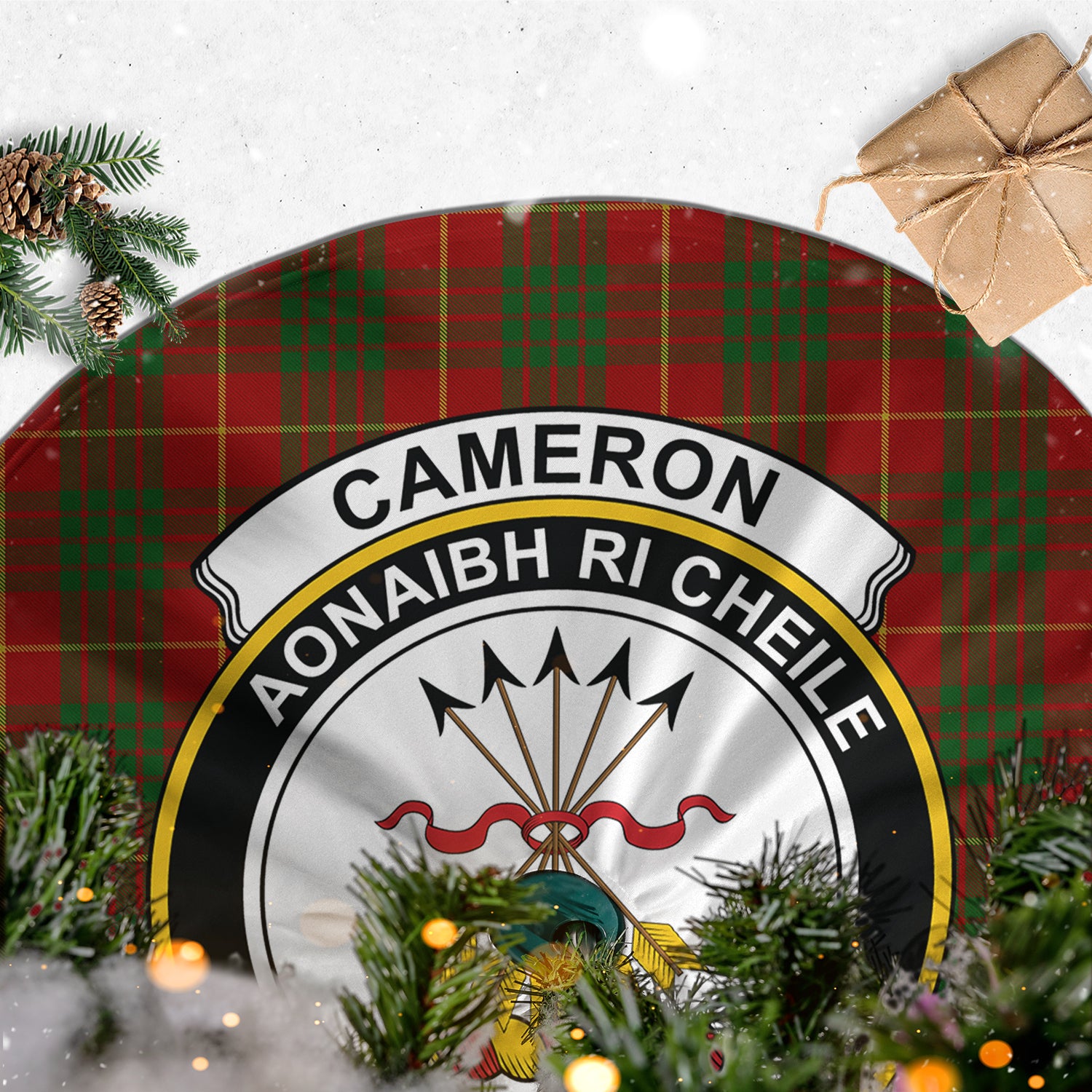 Cameron Tartan Christmas Tree Skirt with Family Crest - Tartanvibesclothing