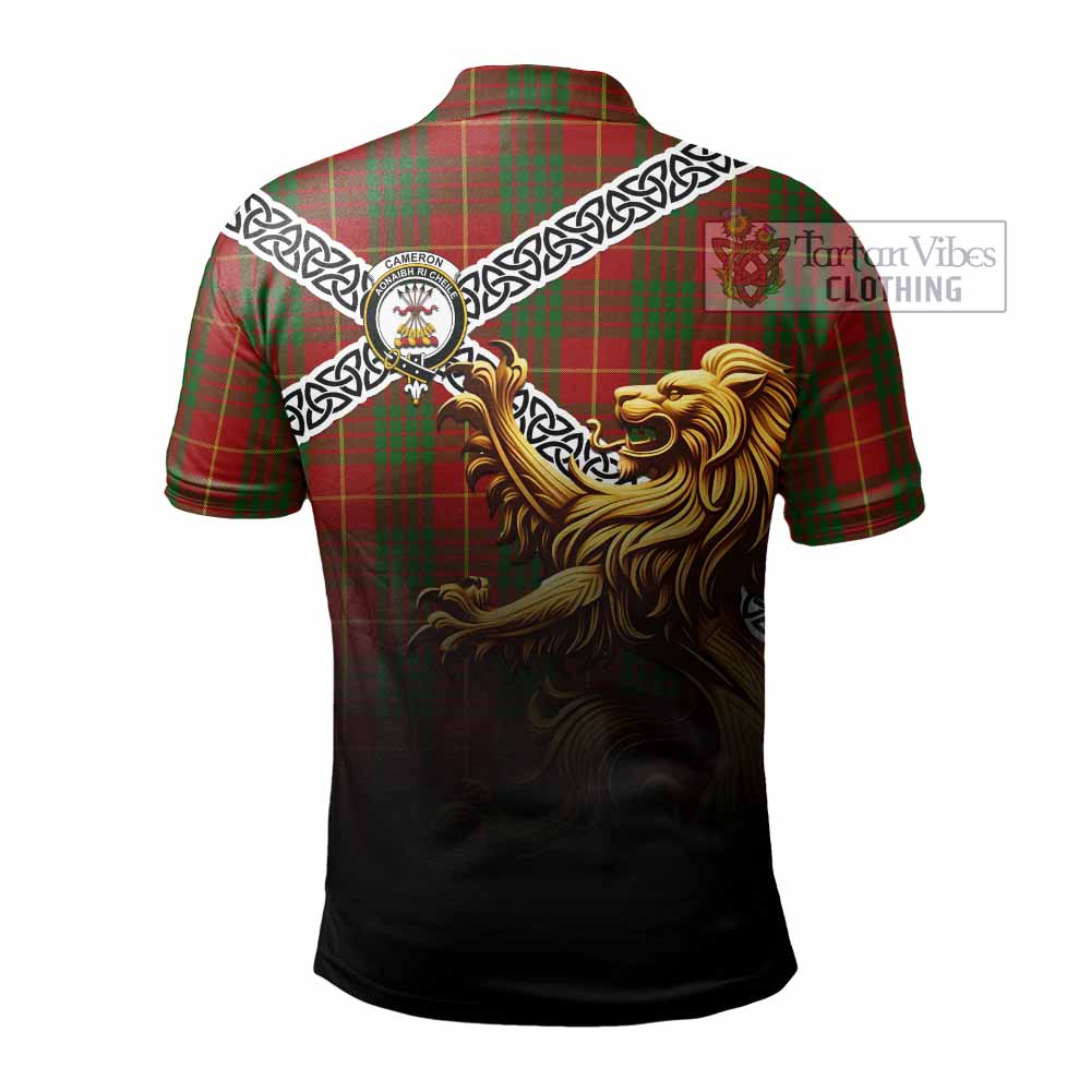 Tartan Vibes Clothing Cameron Crest Tartan Polo Shirt with Golden Lion Emblem Celtic Style