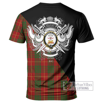 Cameron Tartan T-Shirt with Family Crest and Military Logo Style - Tartanvibesclothing Shop