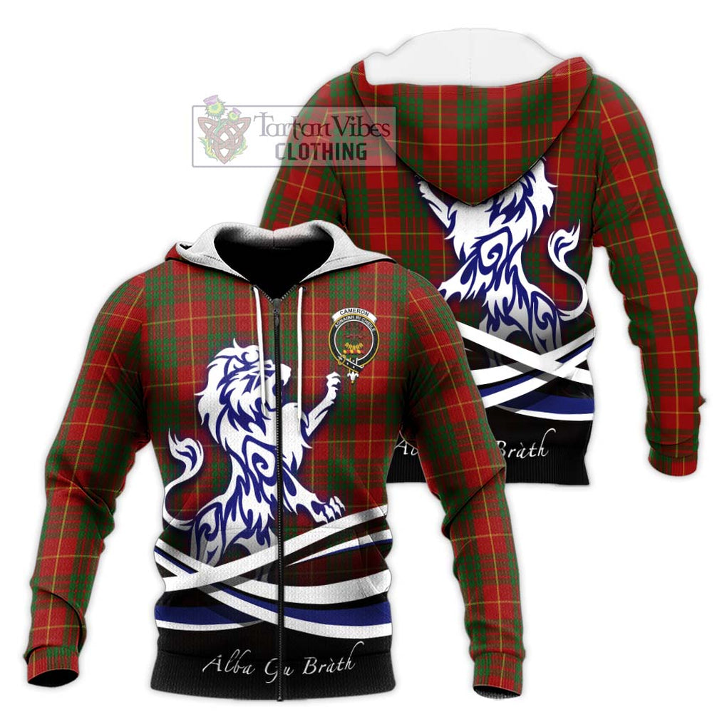 Cameron Tartan Knitted Hoodie with Alba Gu Brath Regal Lion Emblem Unisex Knitted Zip Hoodie - Tartanvibesclothing Shop