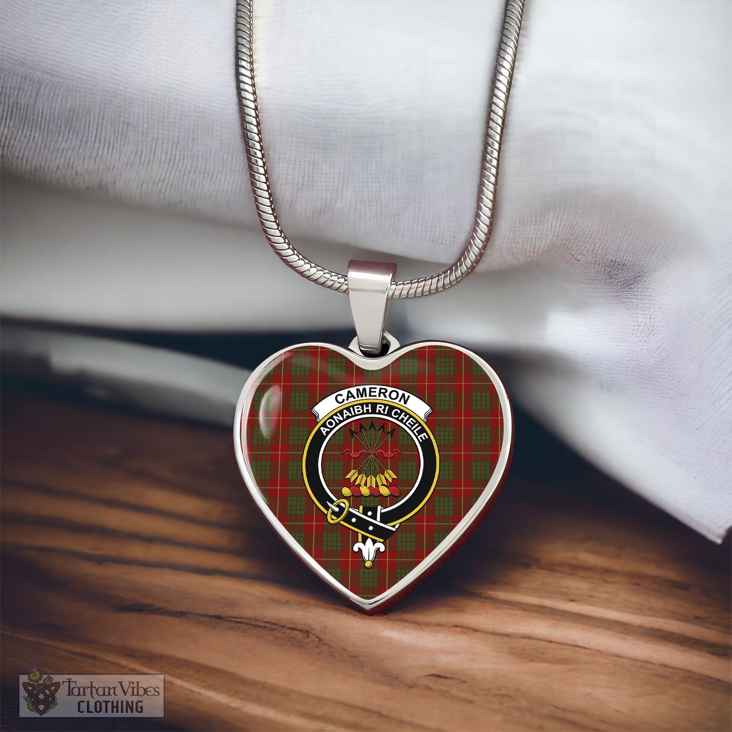 Tartan Vibes Clothing Cameron Tartan Heart Necklace with Family Crest