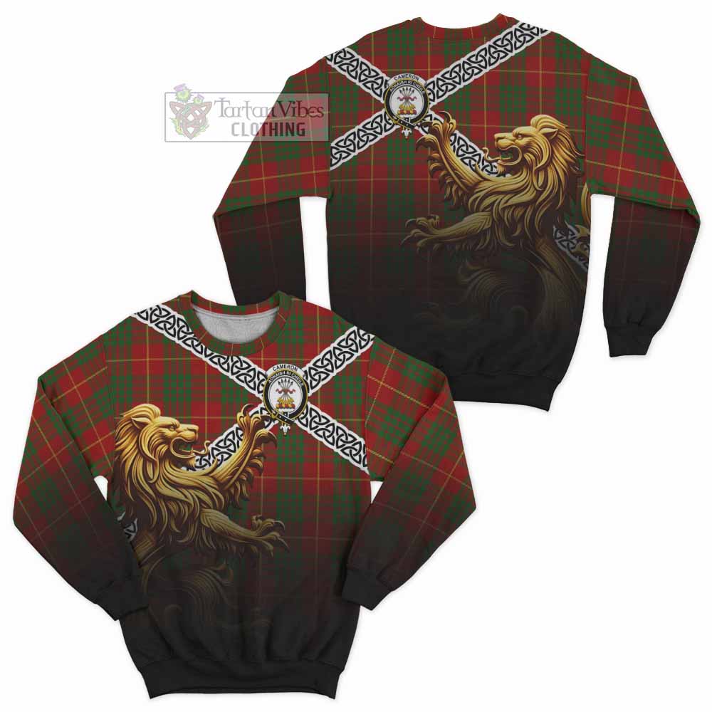Tartan Vibes Clothing Cameron Crest Tartan Sweatshirt with Golden Lion Emblem Celtic Style