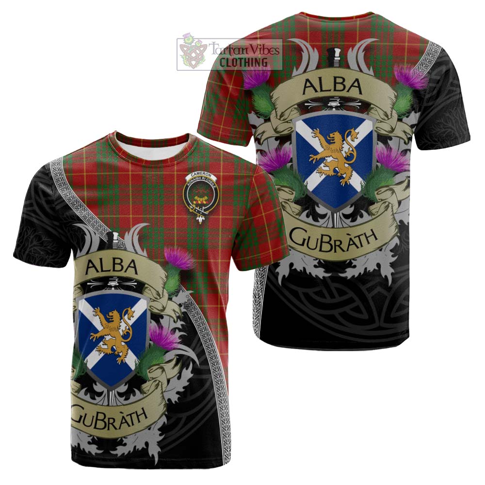 Tartan Vibes Clothing Cameron Tartan Family Crest Cotton T-shirt Lion Rampant Royal Thistle Shield Celtic Inspired