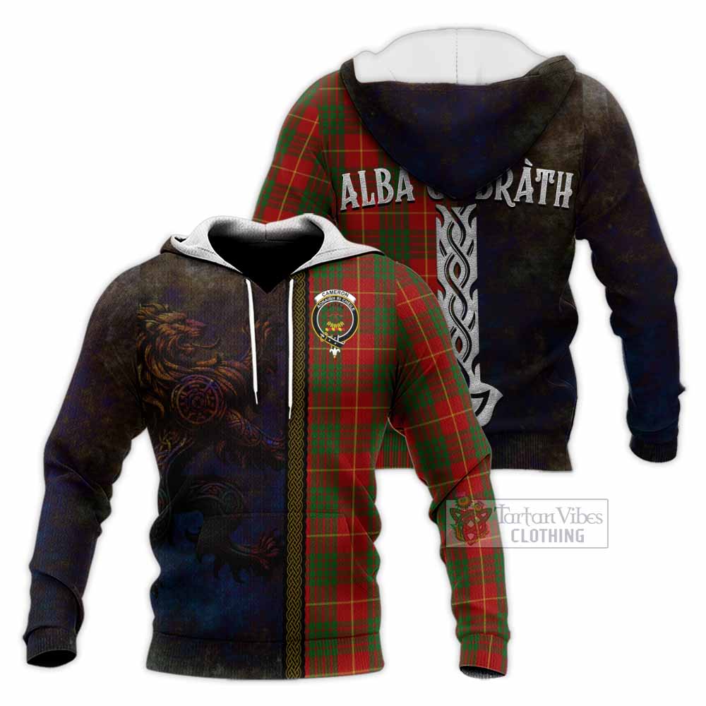 Tartan Vibes Clothing Cameron Tartan Family Crest Knitted Hoodie Alba Gu Brath Be Brave Lion Ancient Style