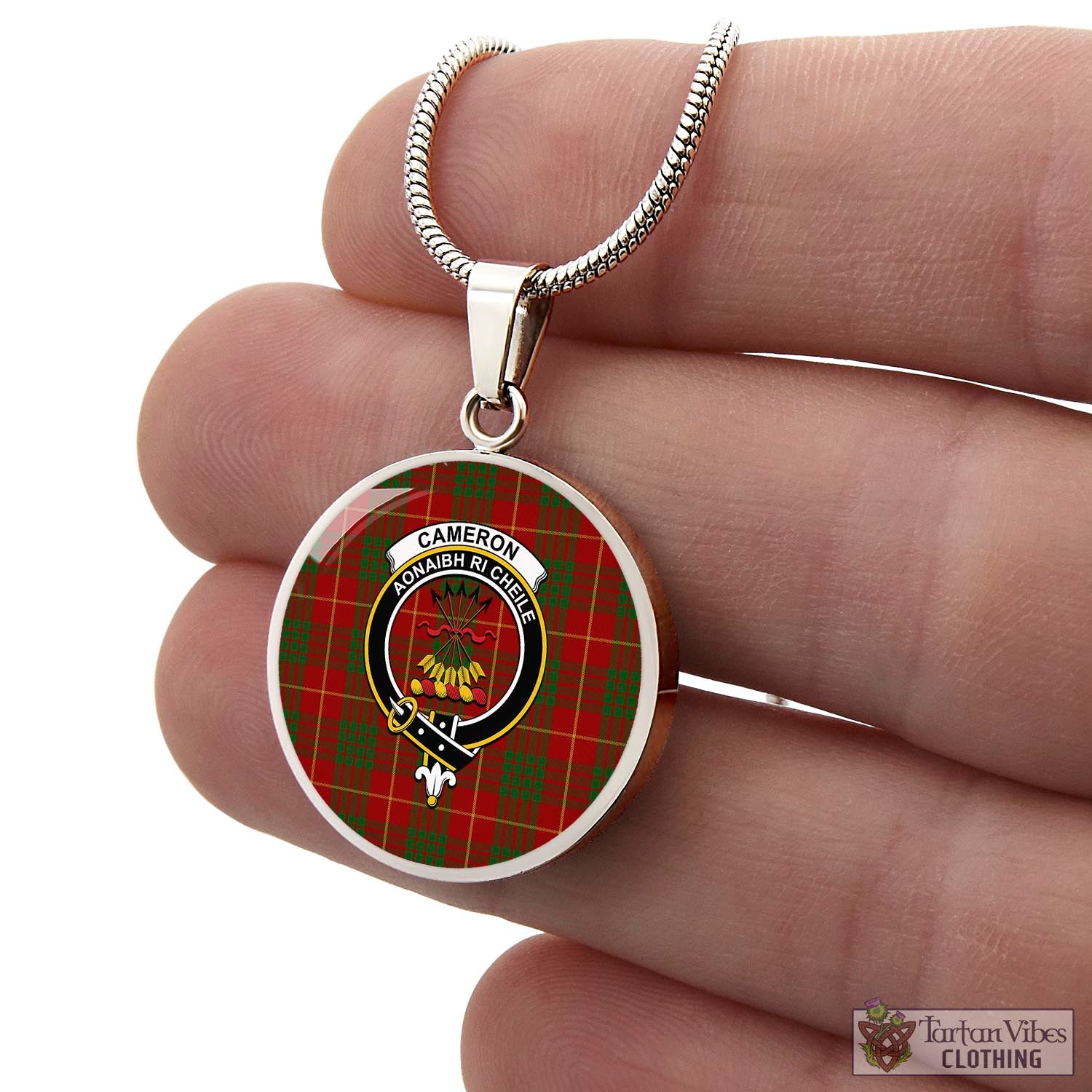 Tartan Vibes Clothing Cameron Tartan Circle Necklace with Family Crest