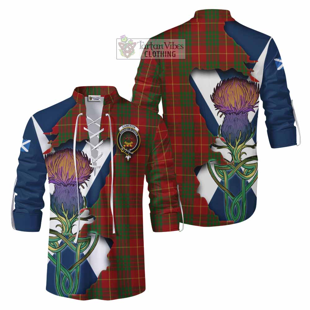 Tartan Vibes Clothing Cameron Tartan Family Crest Ghillie Kilt Shirt Scottish Thistle Celtic Inspired