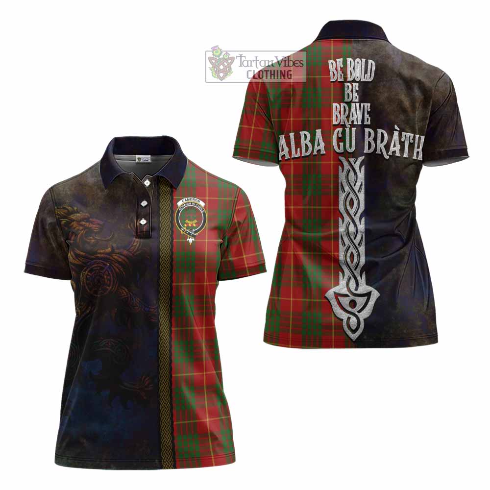 Tartan Vibes Clothing Cameron Tartan Family Crest Women's Polo Shirt Alba Gu Brath Be Brave Lion Ancient Style