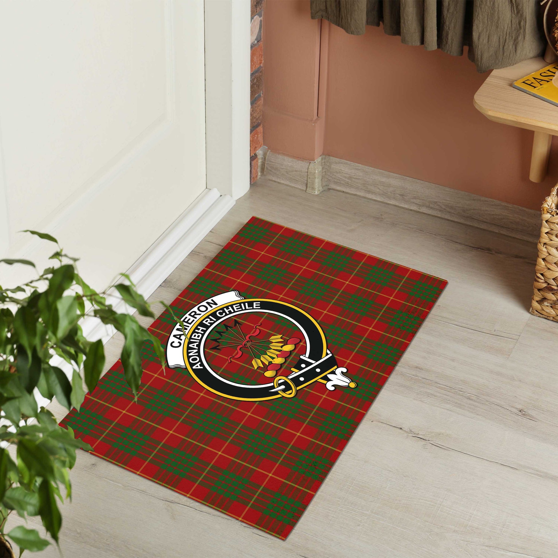 Cameron Tartan Door Mat with Family Crest - Tartanvibesclothing